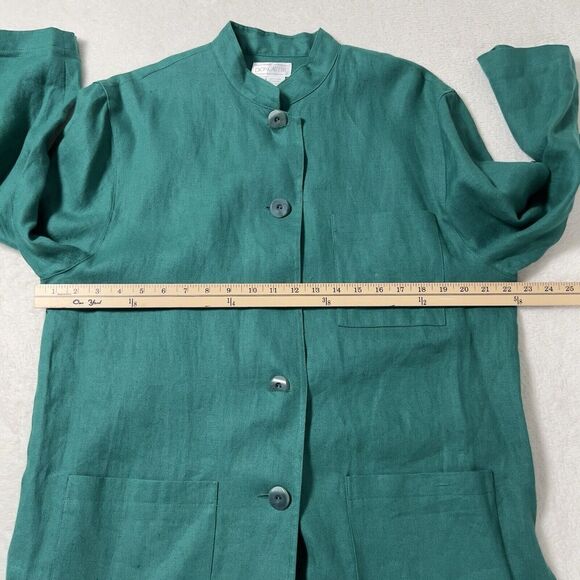 Doncaster Tunic 100% Linen Top Womens Sz 12 Green 3/4 Sleeves Mandarin Collar - Picture 9 of 13